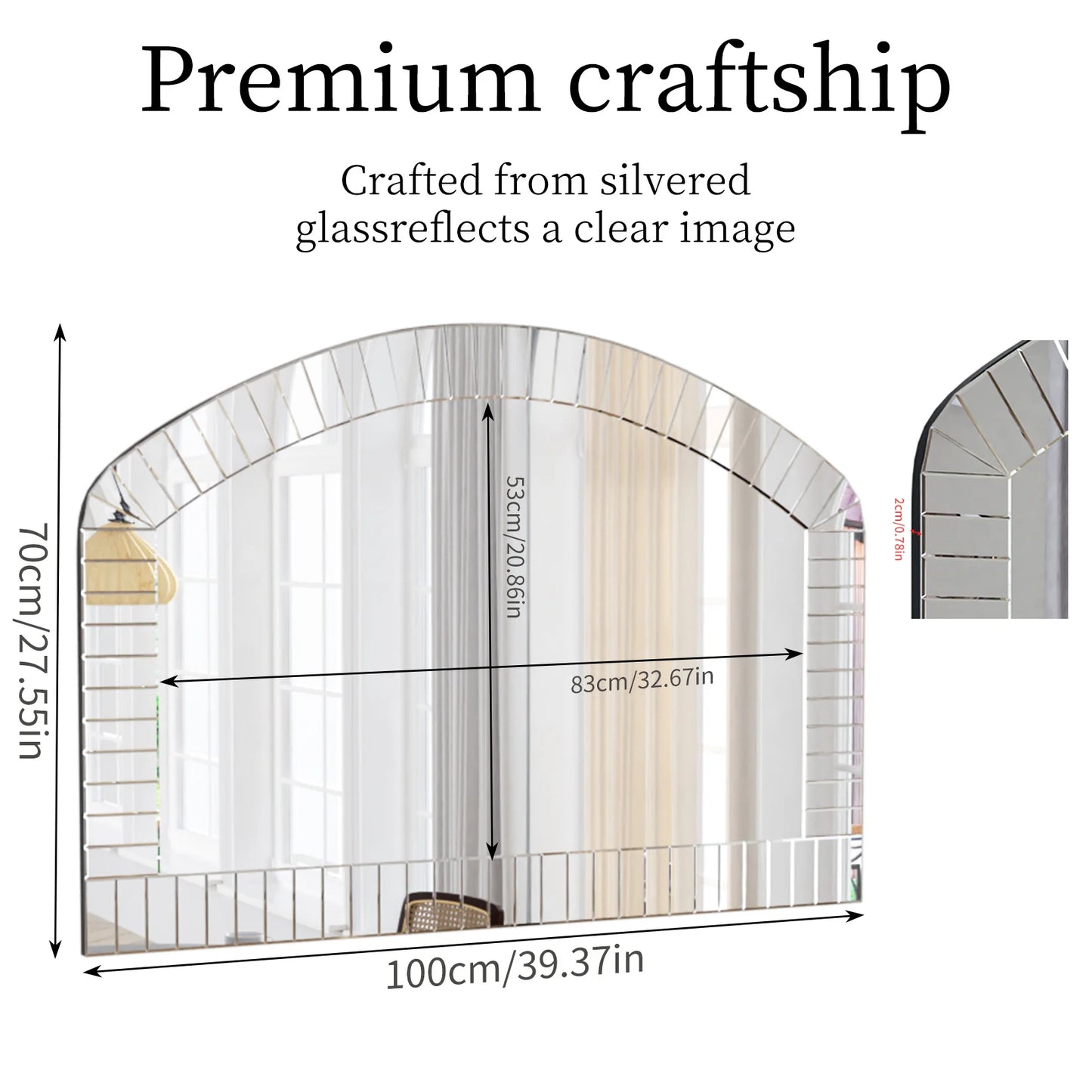 Arched Wall Mirror With Beveled Edge Venetian Style Glass