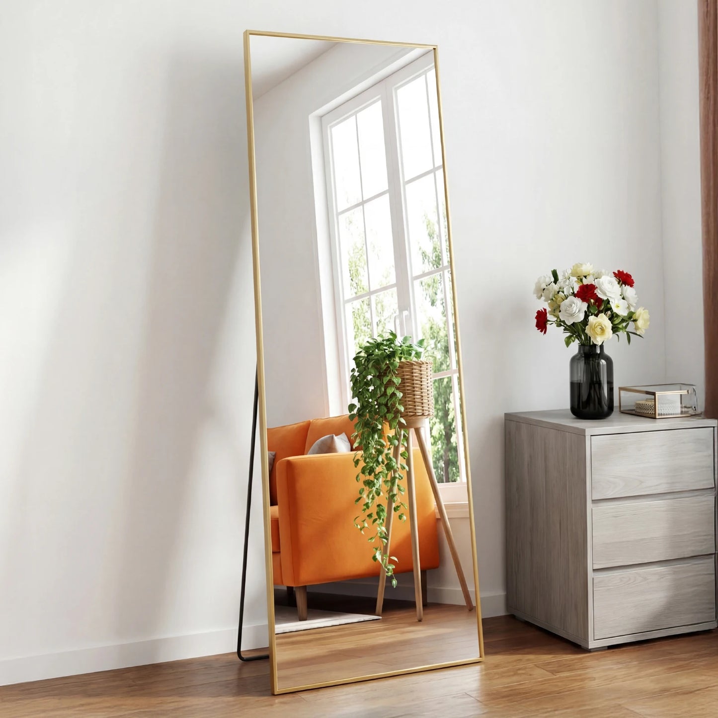 JHK Full Length Mirror With Stand Aluminum Frame For Bedroom