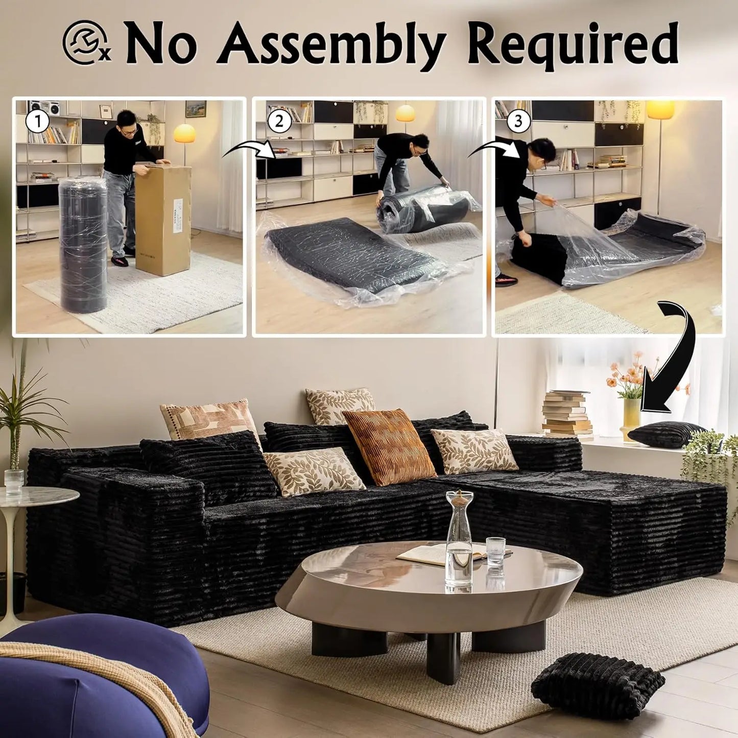 Cloud Sectional Couch L Shaped Corduroy Modern Sofa
