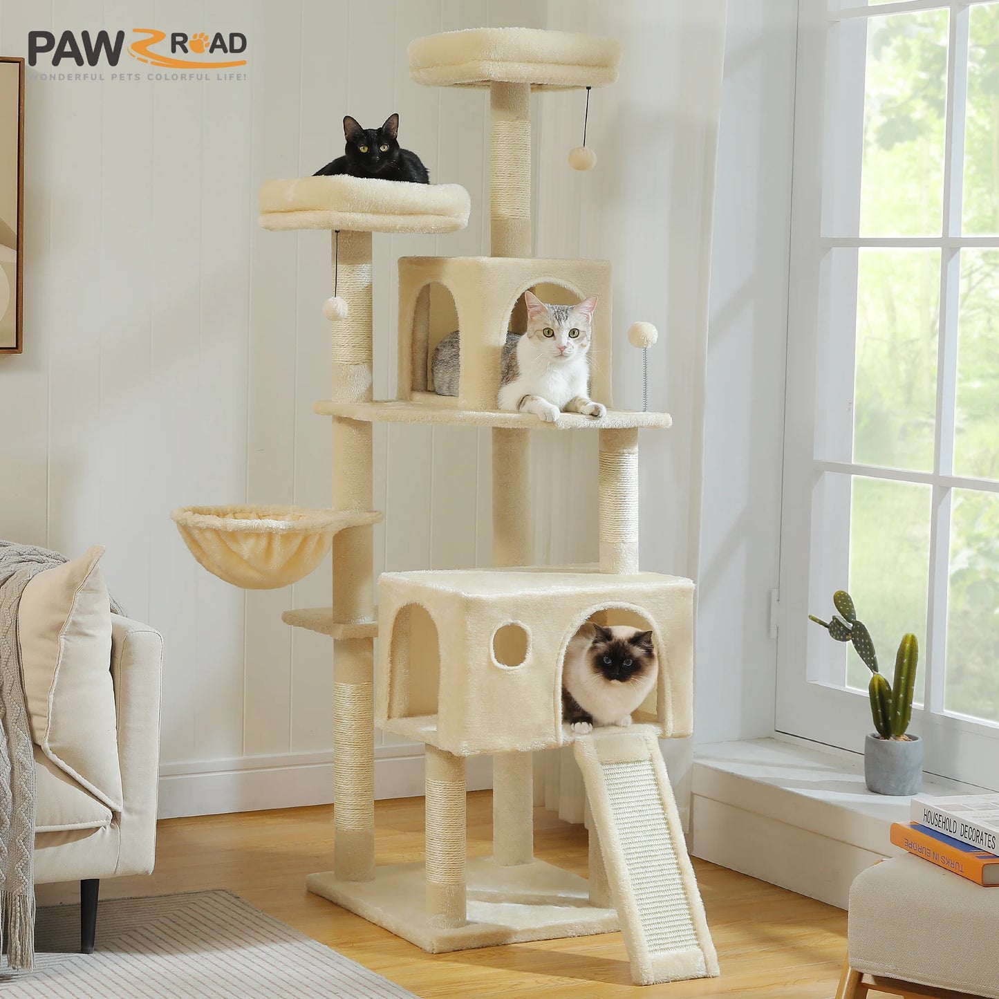 PAWZ Road Multi-Level Cat Tree With Sisal Post Hammock