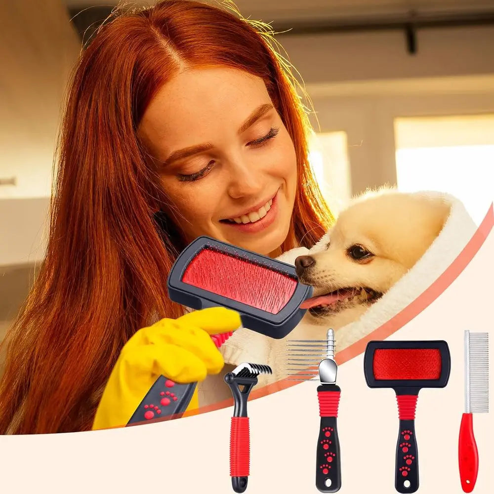 Pet Grooming 4 Piece Kit Dematting Combs and Slicker Brush