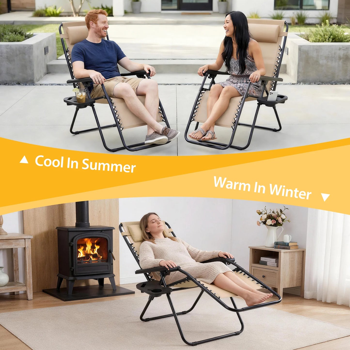 JHK Portable Zero Gravity Recliner Chairs Set Of 2 Outdoor