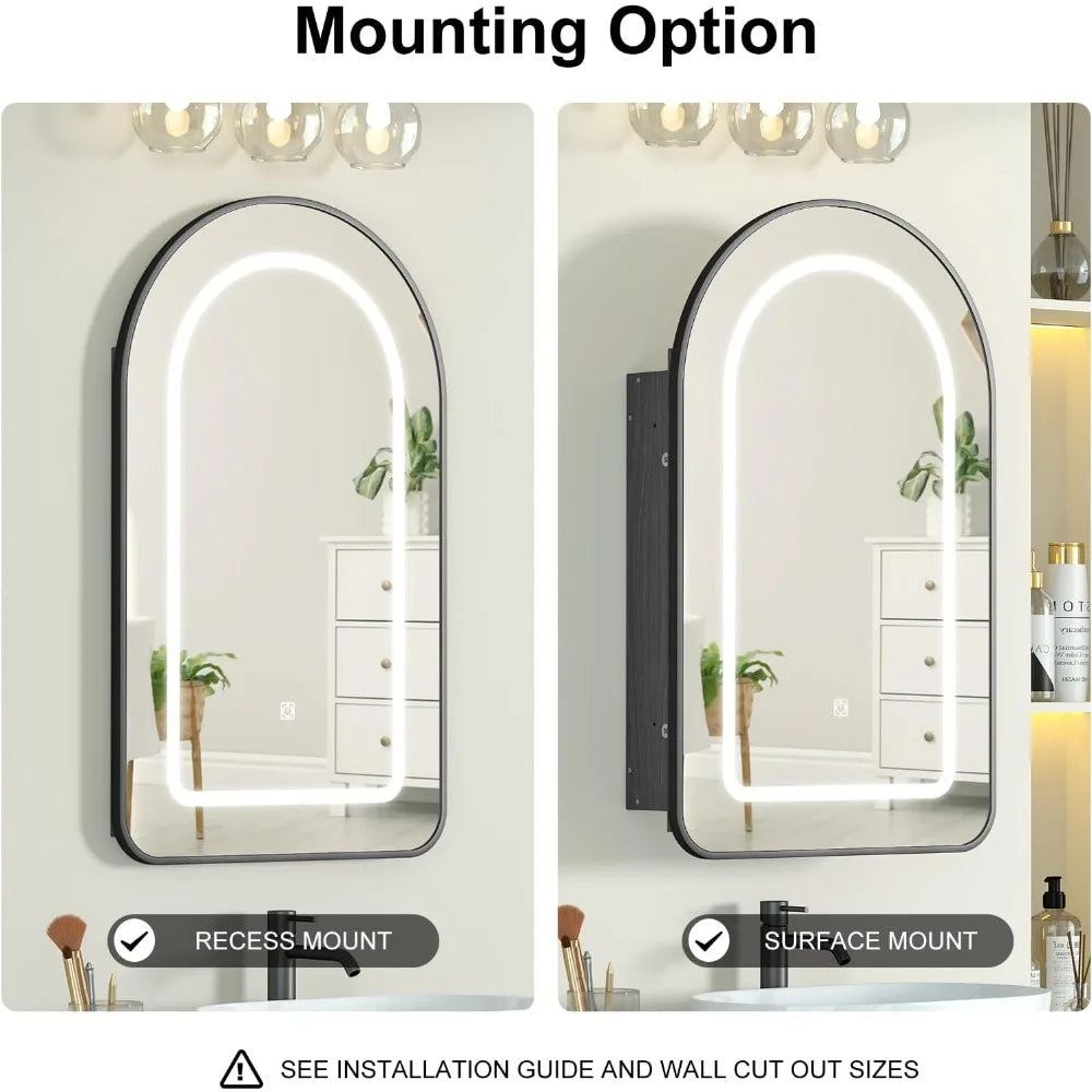 Recessed Medicine Cabinet With Lights Arched Mirror For Bathroom