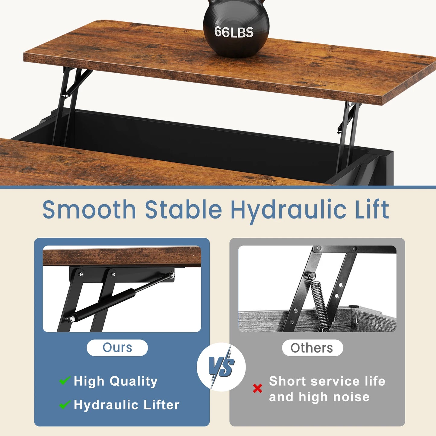 MCQ Wooden Lift Top Coffee Table With Adjustable Storage