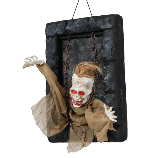 LIFEZEAL Halloween Hanging Animated Zombie Prisoner Decoration With Glowing Eyes