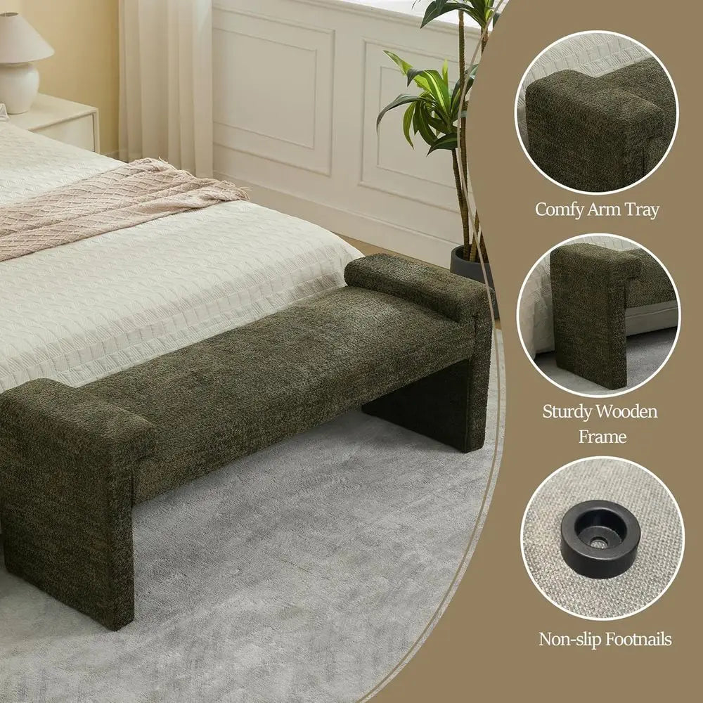 End of Bed Bench Upholstered Sherpa Ottoman, French Elegant Design
