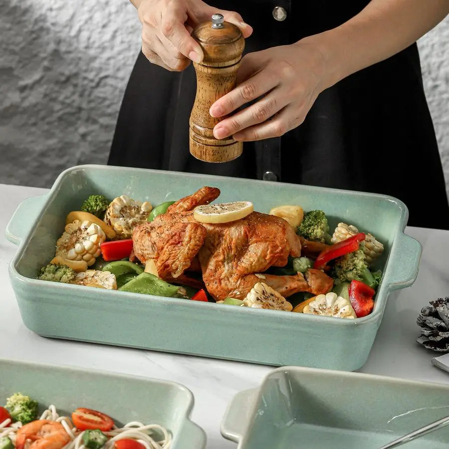 XMSJ Ceramic Bakeware Set With 3 Rectangular Pans For Oven