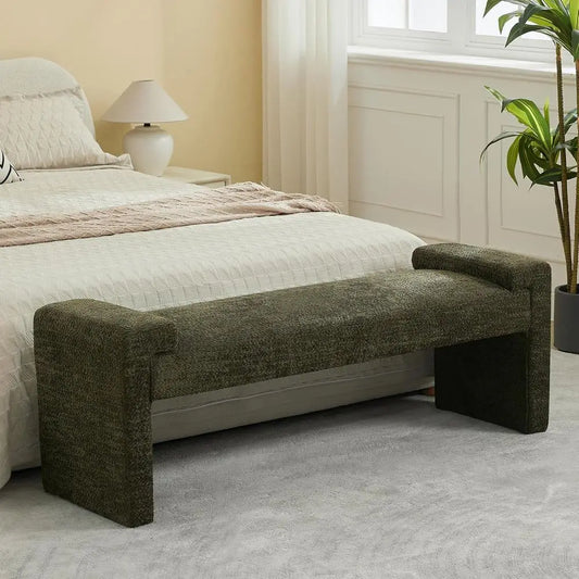 End of Bed Bench Upholstered Sherpa Ottoman, French Elegant Design