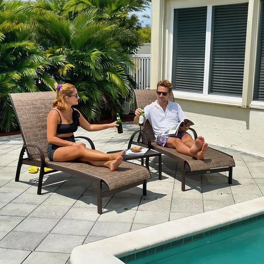 Outdoor Chaise Lounge Chair Set Of 3 Aluminum Pool Loungers