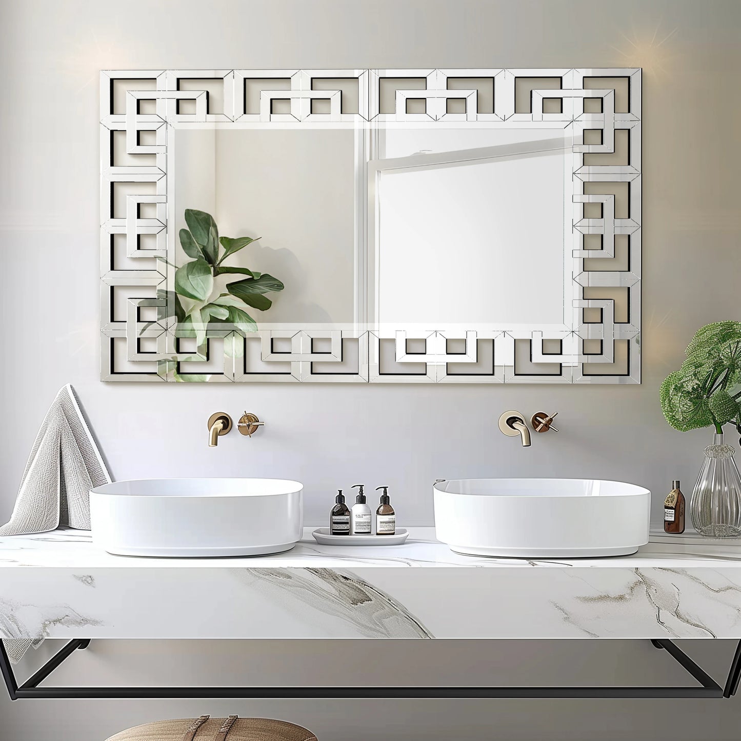 Venetian Art Mirror With Beveled Edge For Living Room Wall