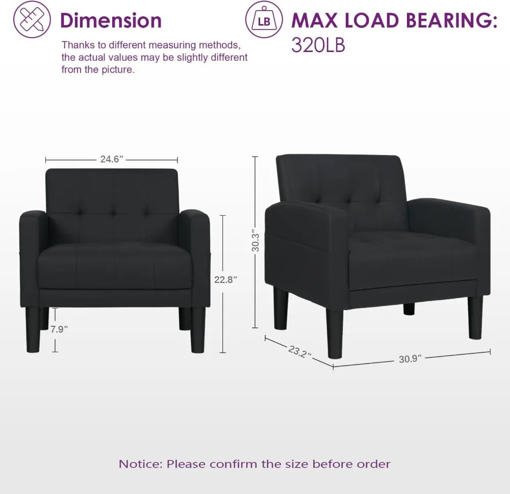 Accent Chair Set of 2 Tufted Black Arm Chairs With Storage