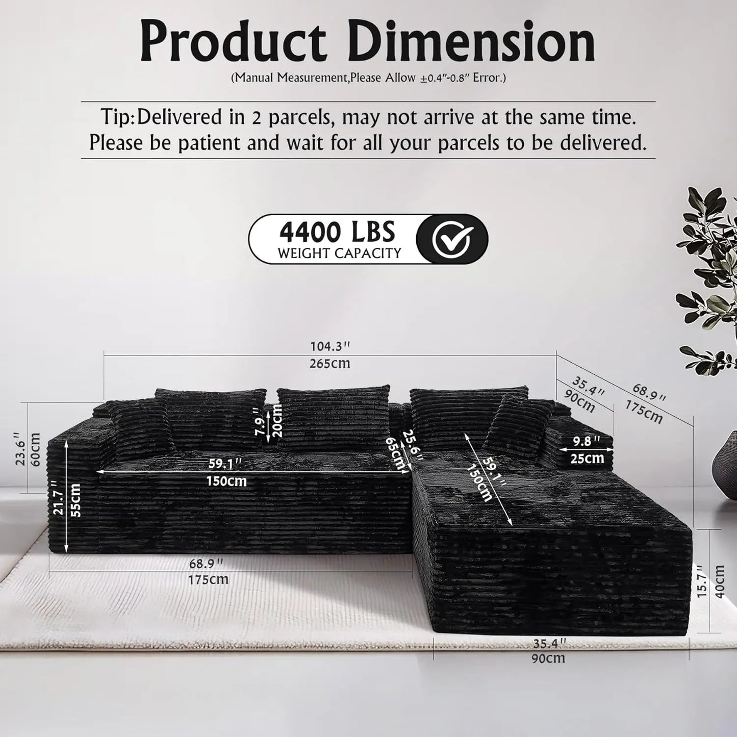 Cloud Sectional Couch L Shaped Corduroy Modern Sofa