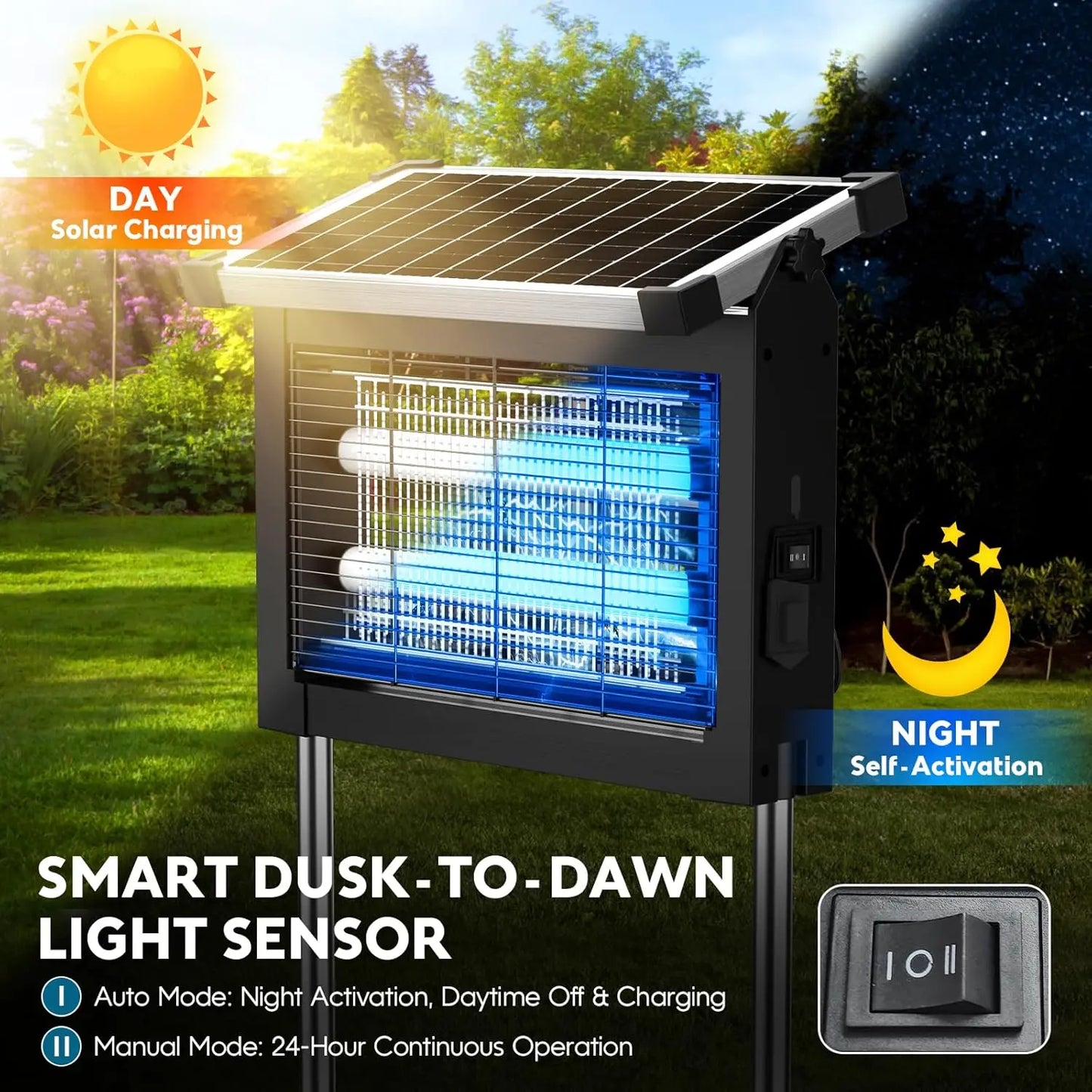 Solar Bug Zapper 4500V Waterproof Outdoor Mosquito Trap For Garden