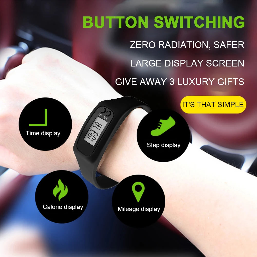 LED Pedometer Bracelet With 12 Hour 24H Time Display