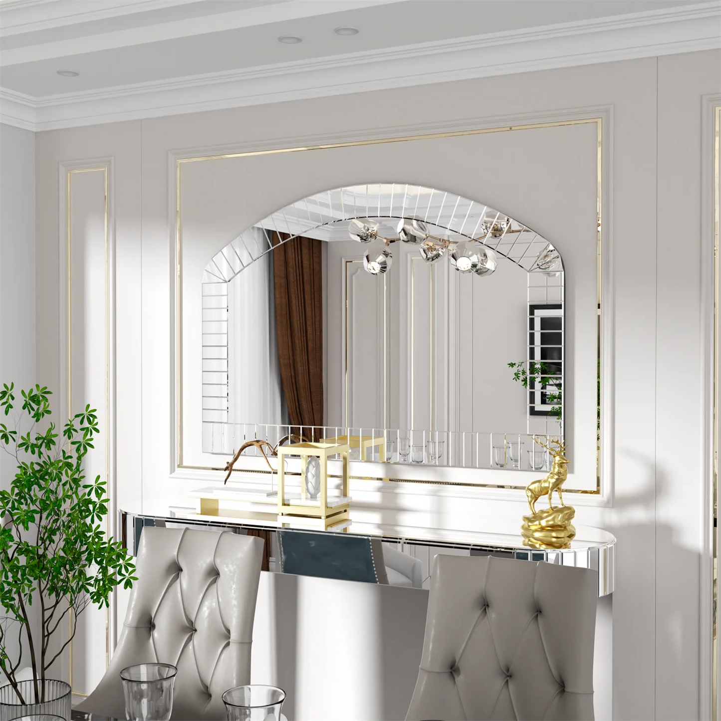 Arched Wall Mirror With Beveled Edge Venetian Style Glass