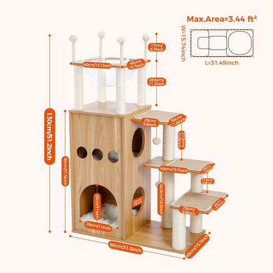 PAWZ Ro Multilevel Cat Tree Wood Tower With Scratching Posts