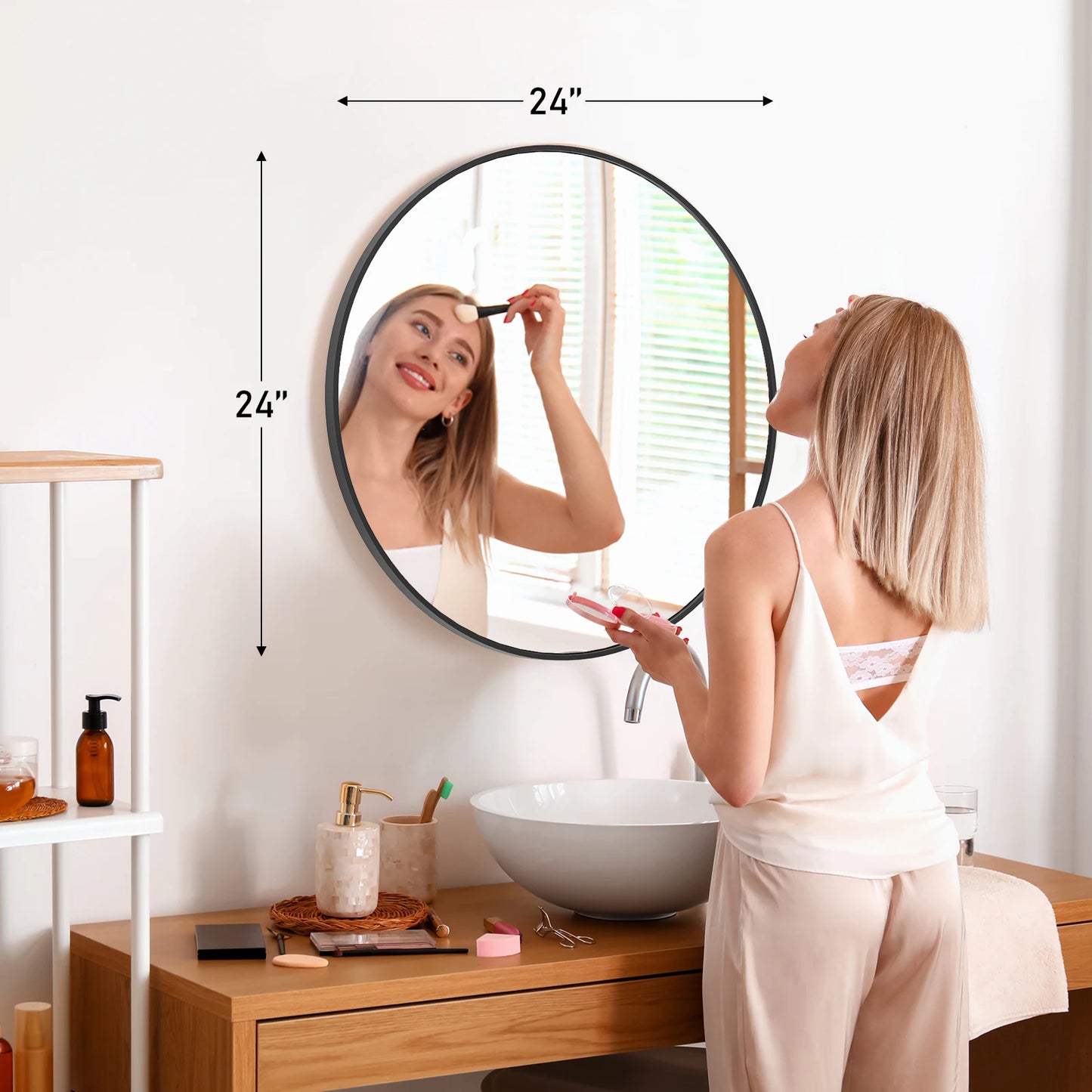 JHK Round Vanity Mirror Wall Mount Framed Living Room