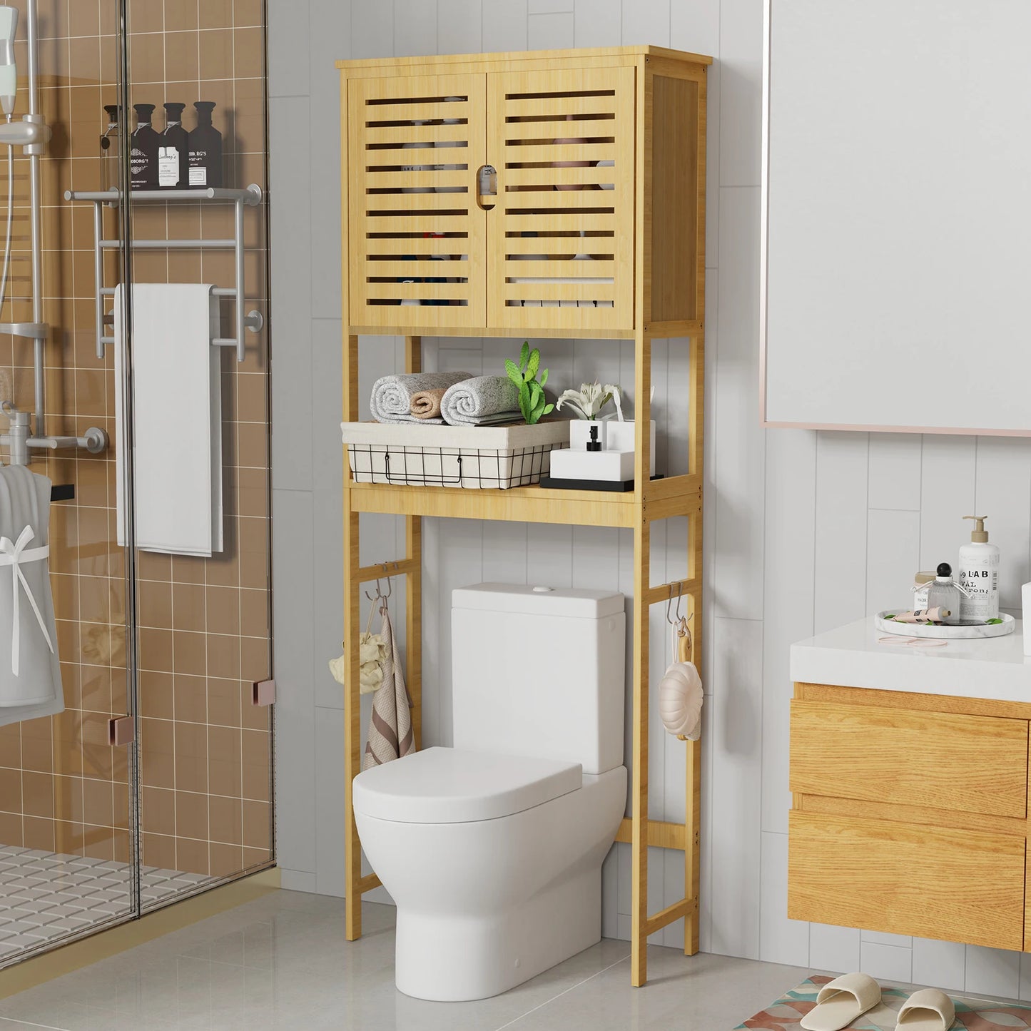 Over Toilet Storage Cabinet Tall Bathroom Organizer With Adjustable Shelves