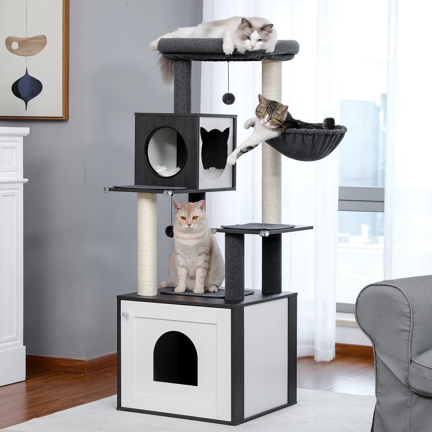 PAWZ Ro Multilevel Cat Tree Wood Tower With Scratching Posts