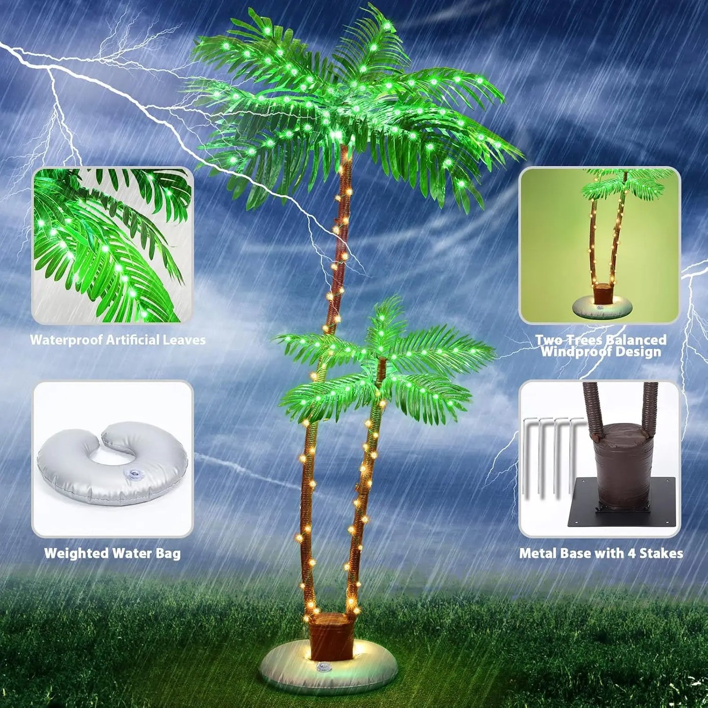 Solar Powered LED Tree Lights for Outdoor Pool Deck Decor
