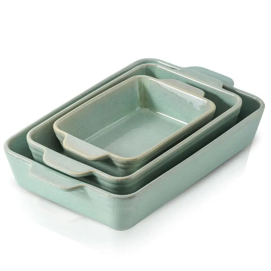 XMSJ Ceramic Bakeware Set With 3 Rectangular Pans For Oven