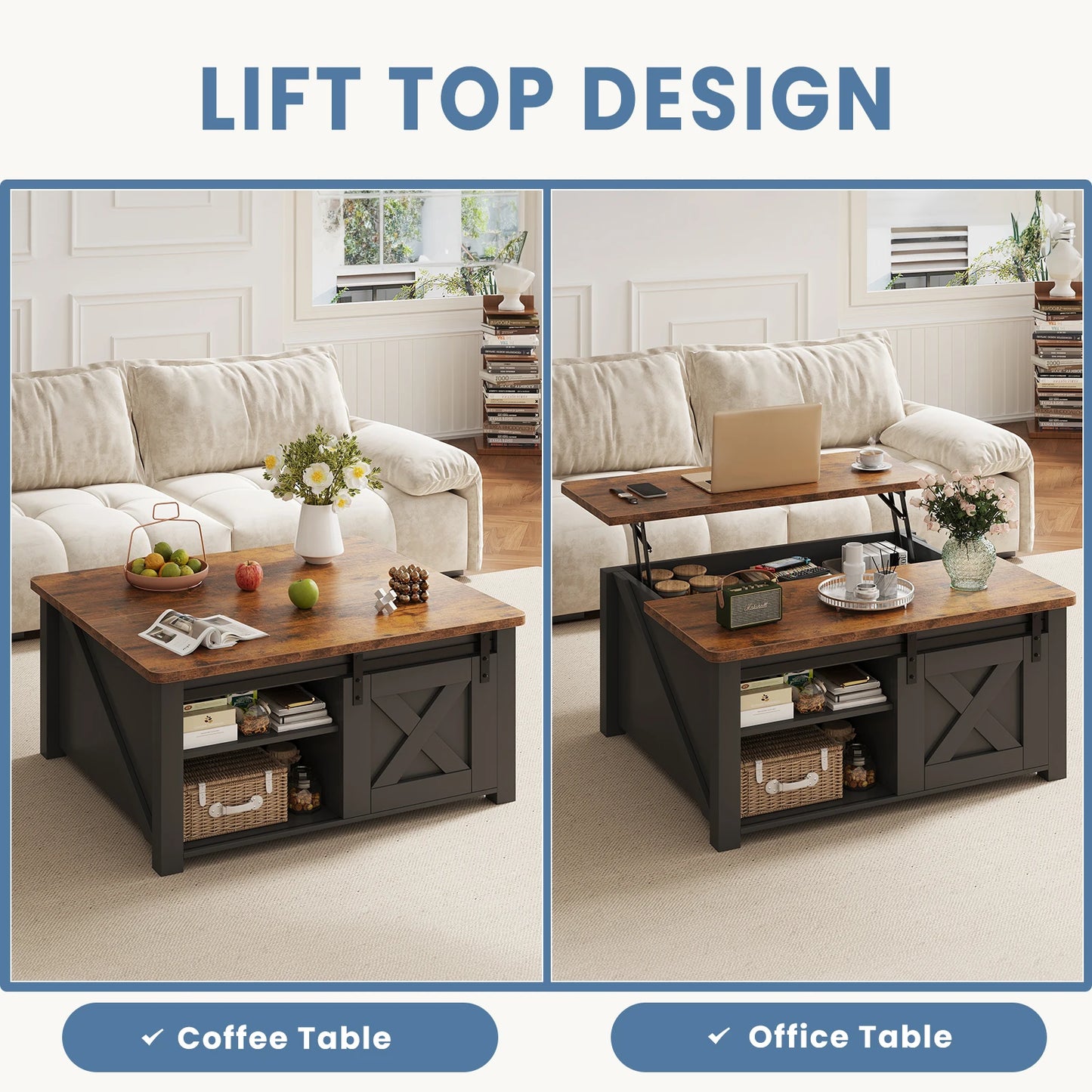 MCQ Wooden Lift Top Coffee Table With Adjustable Storage