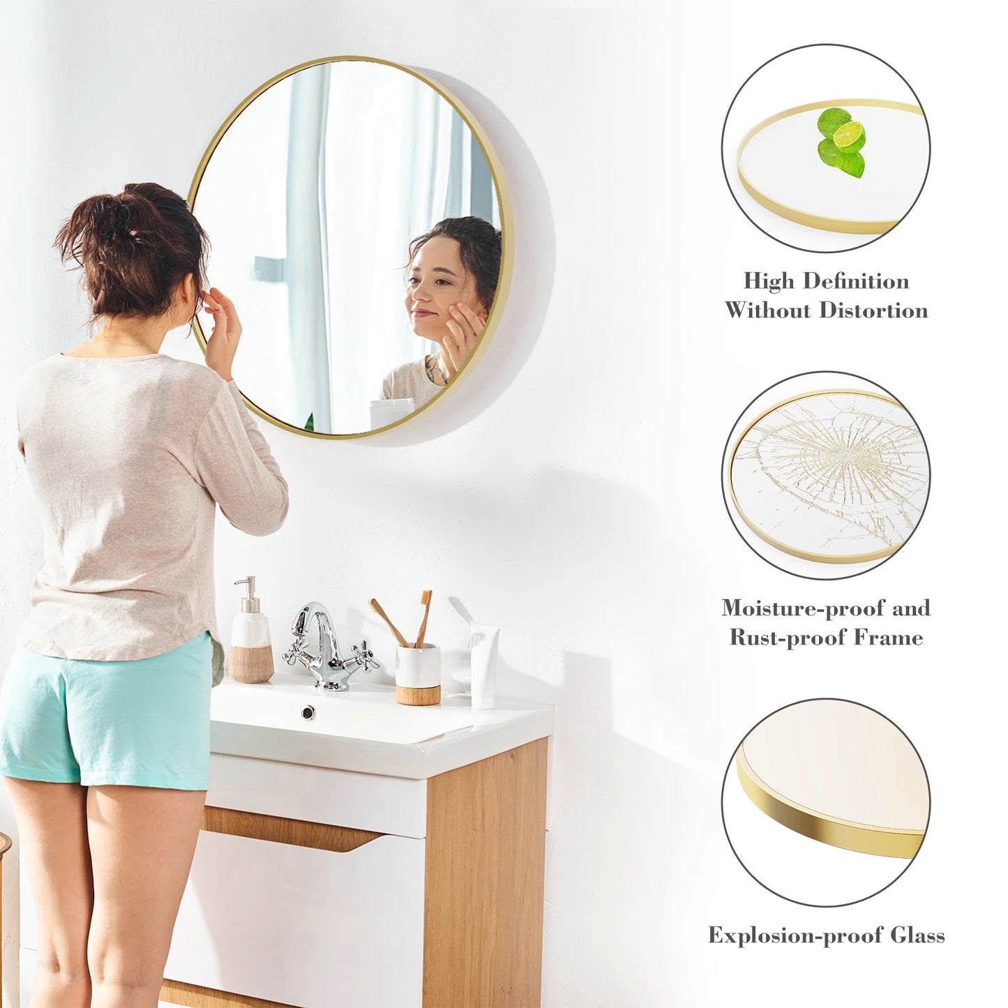 JHK Round Vanity Mirror Wall Mount Framed Living Room