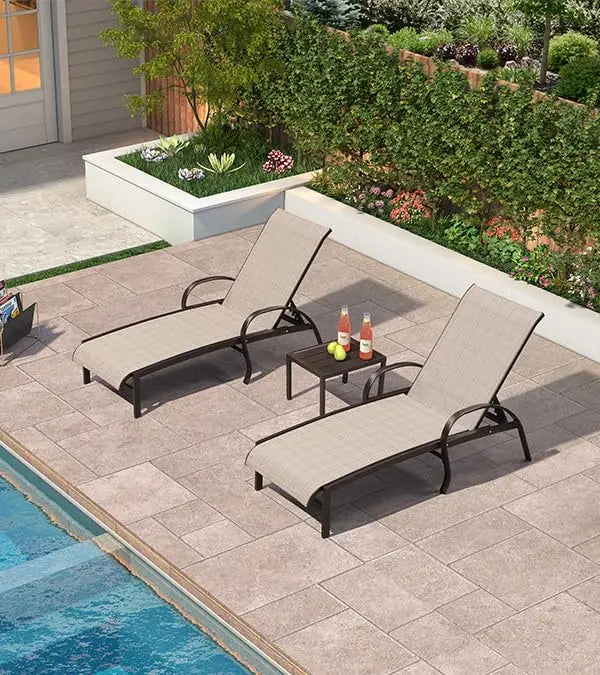 Outdoor Chaise Lounge Chair Set Of 3 Aluminum Pool Loungers