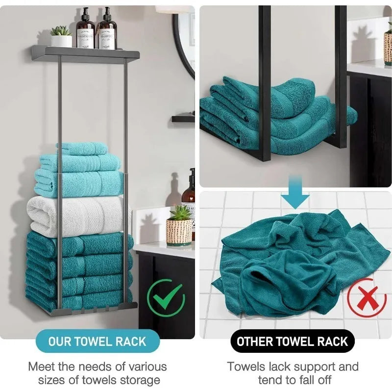 Stainless Steel Double Towel Rack Wall Mounted Bathroom Holder