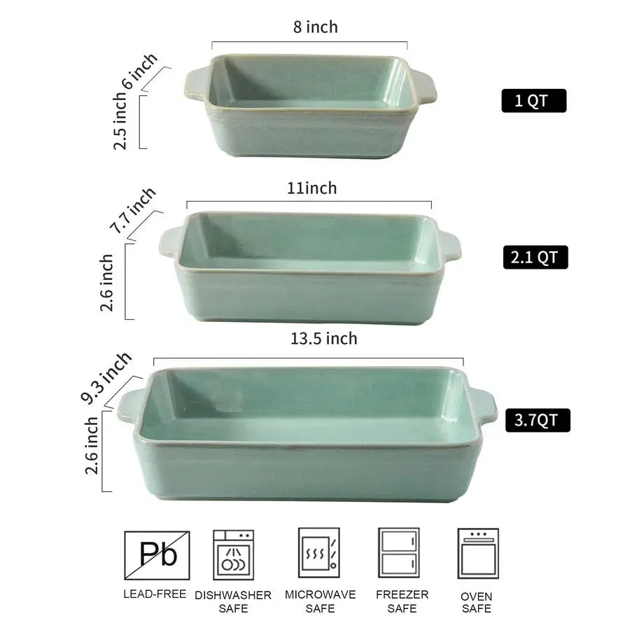 XMSJ Ceramic Bakeware Set With 3 Rectangular Pans For Oven