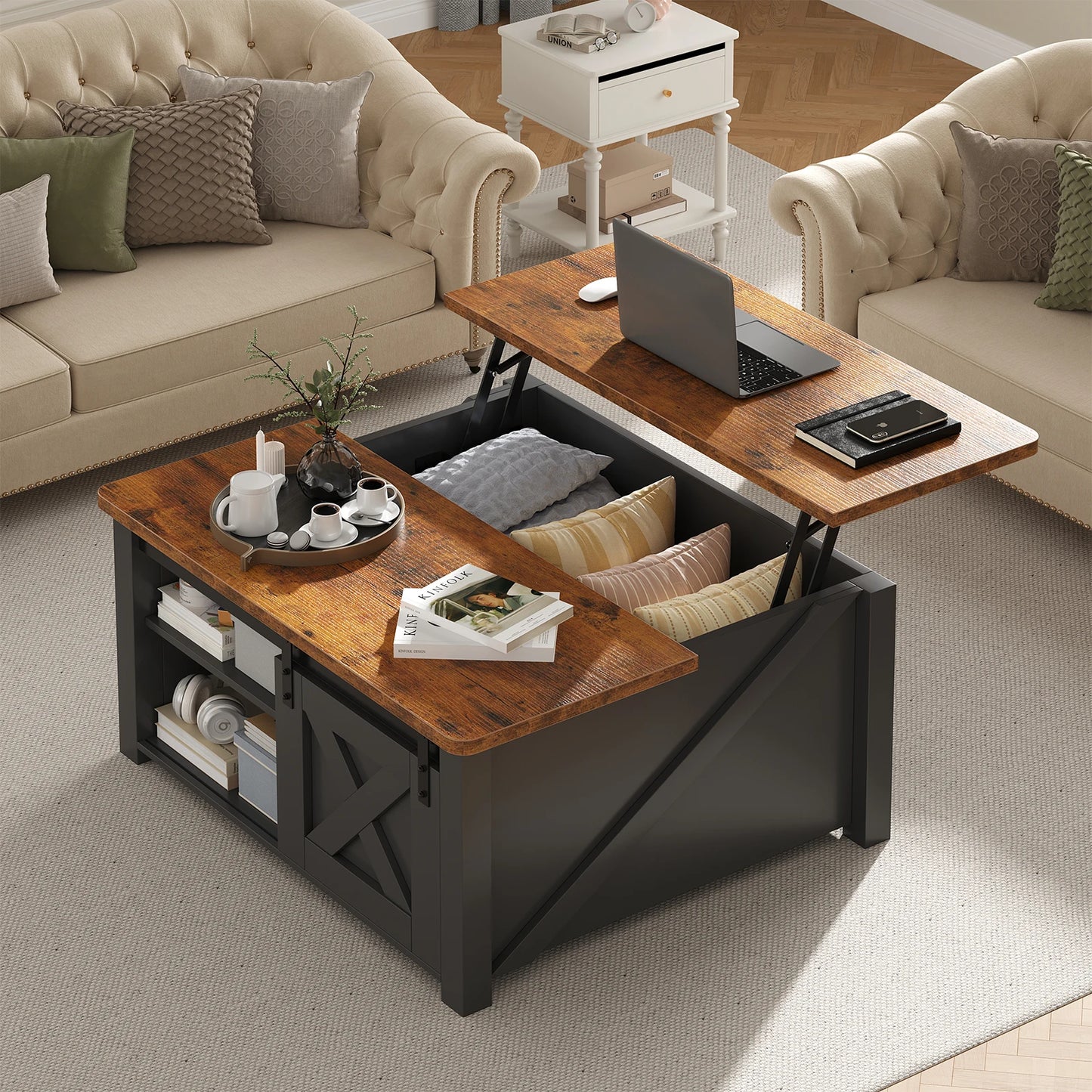 MCQ Wooden Lift Top Coffee Table With Adjustable Storage