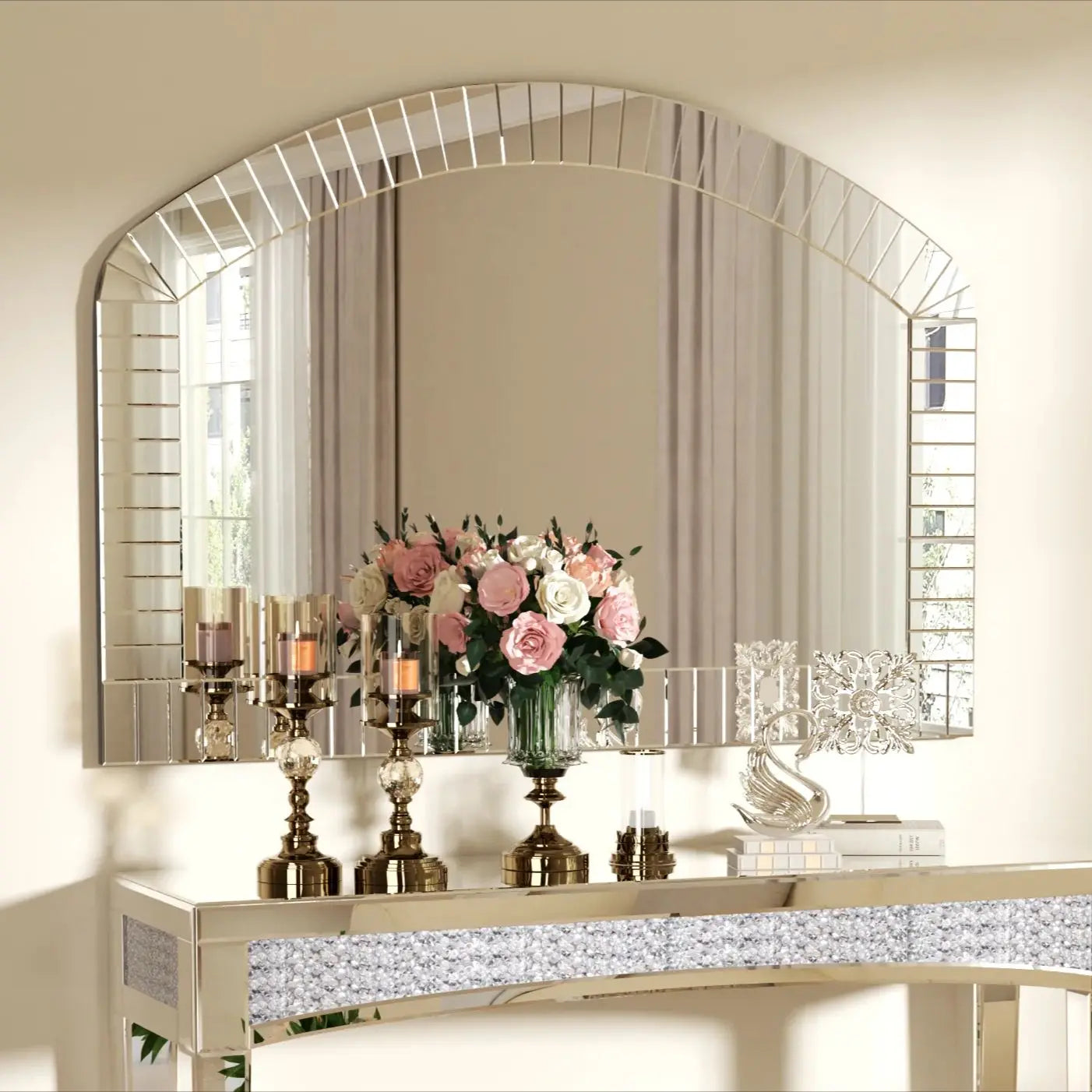 Arched Wall Mirror With Beveled Edge Venetian Style Glass