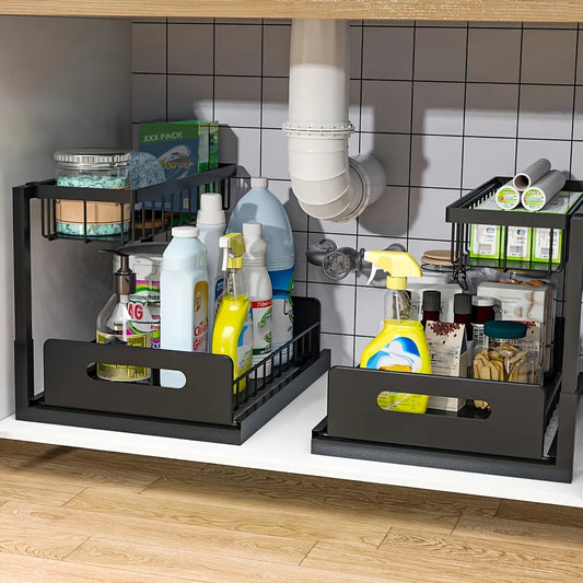 Sliding Pull-Out Cabinet Rack for Lower Sink Kitchen Storage