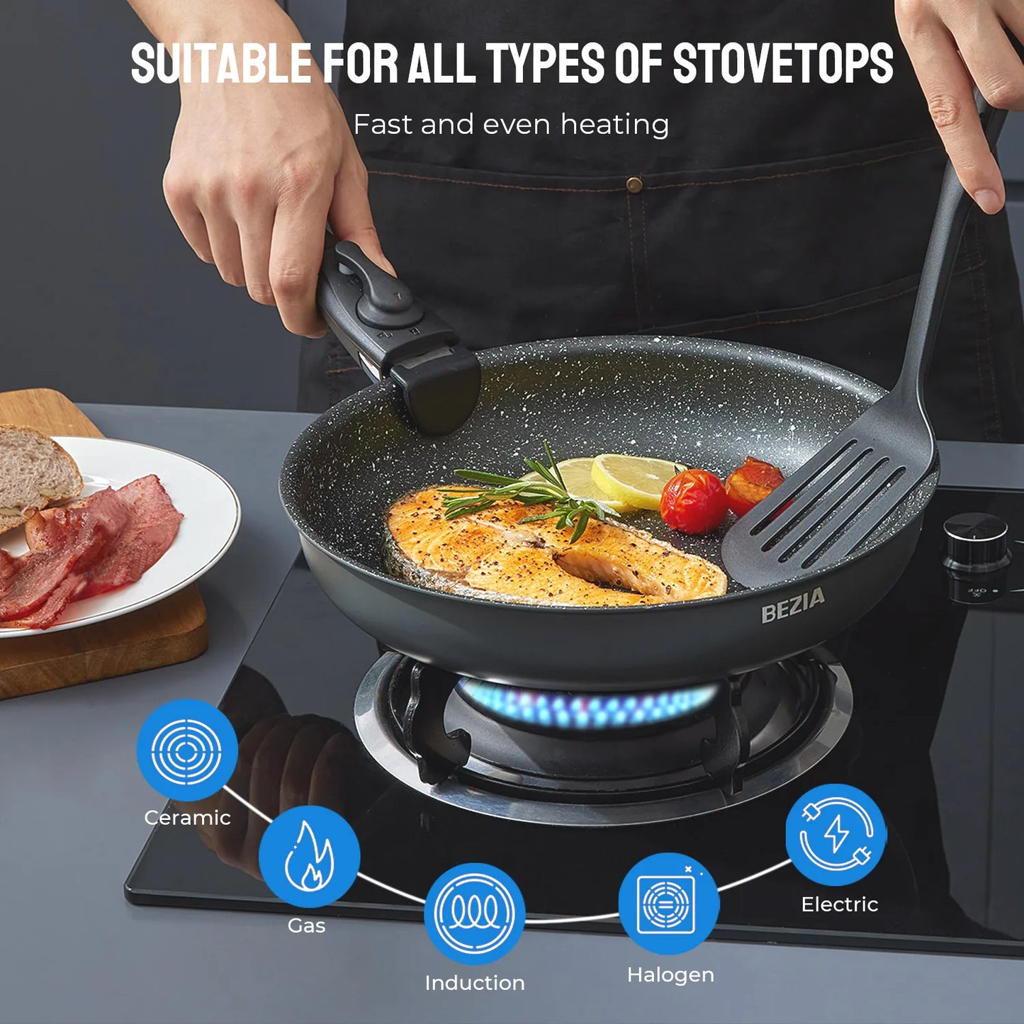 Induction Cookware Set With Nonstick Coating Removable Handles All Hobs