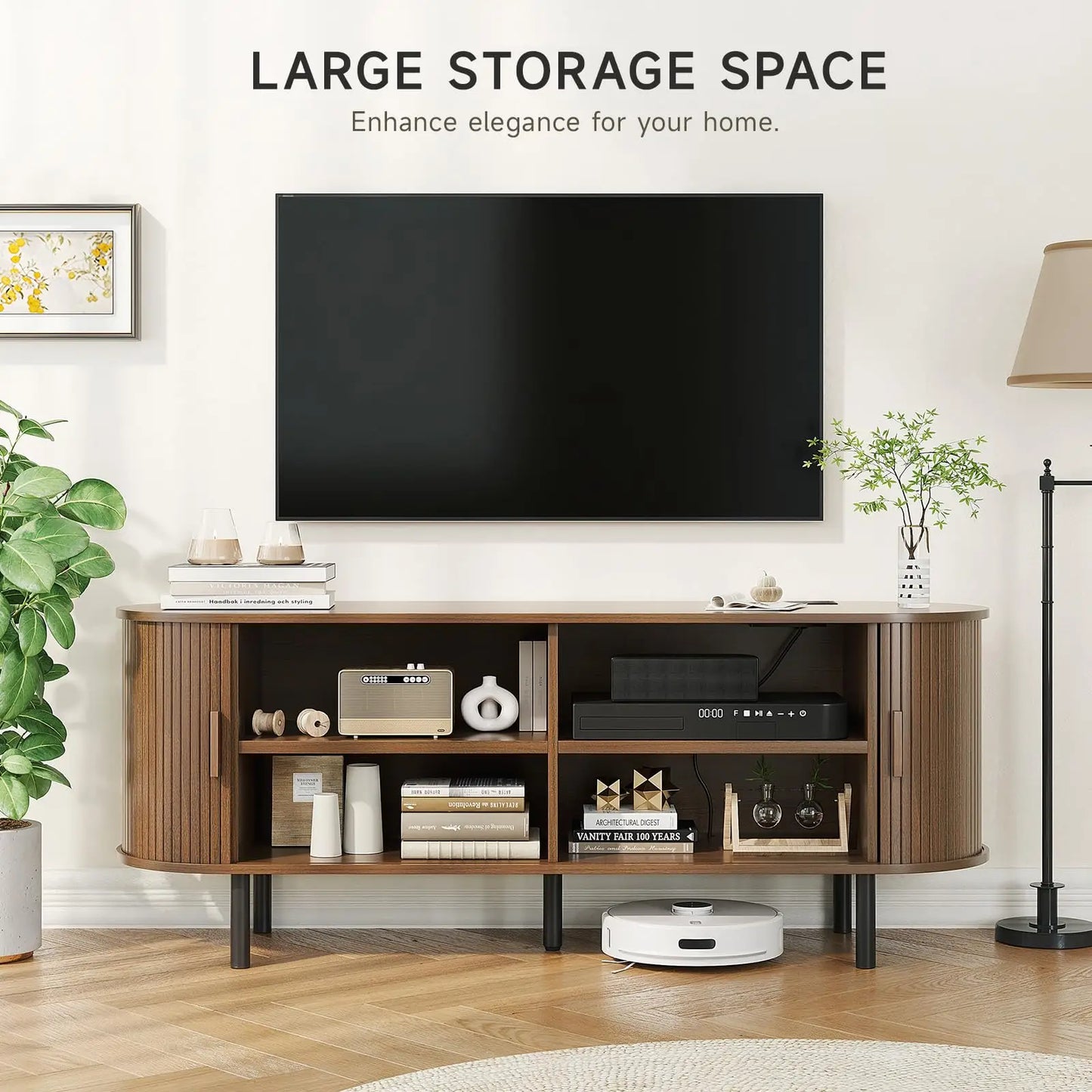 ONBRILL Modern TV Stand With Power Outlet And Storage