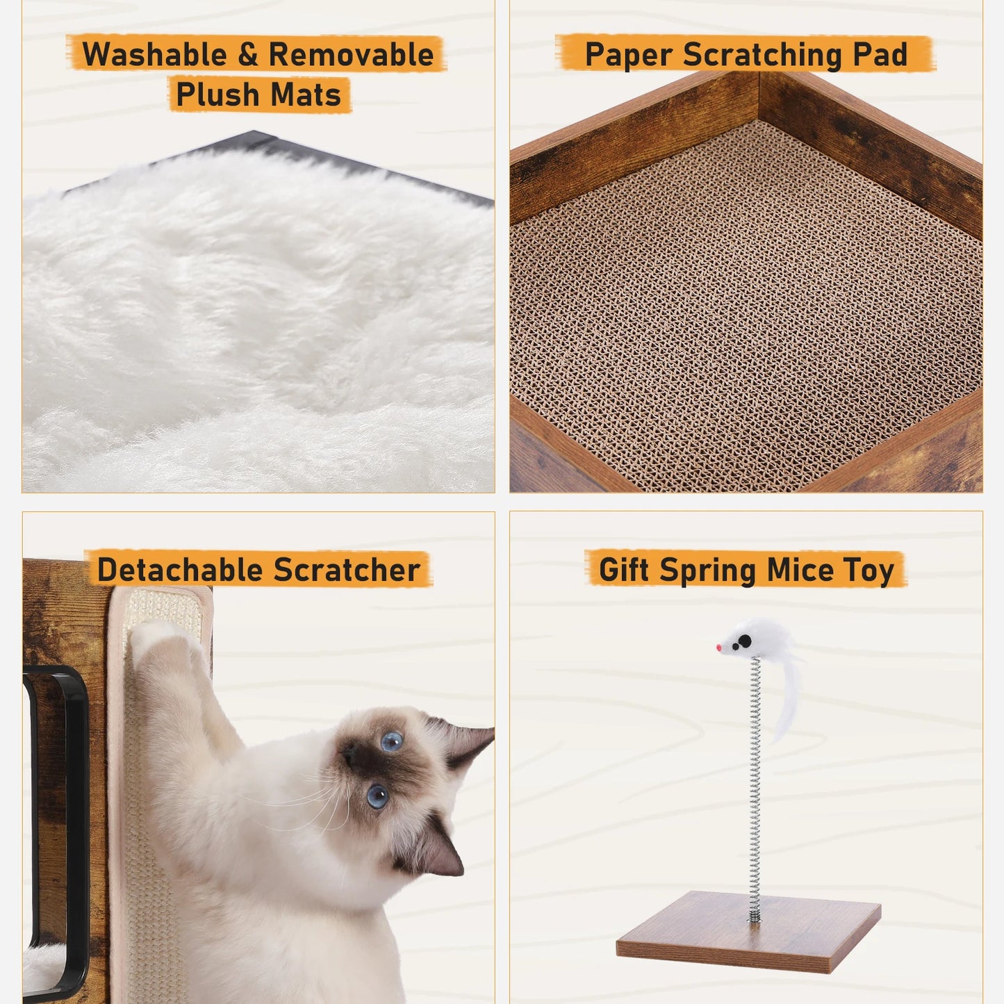 PAWZ Road Wood Cat Condo Cat Tree With Scratching Pad