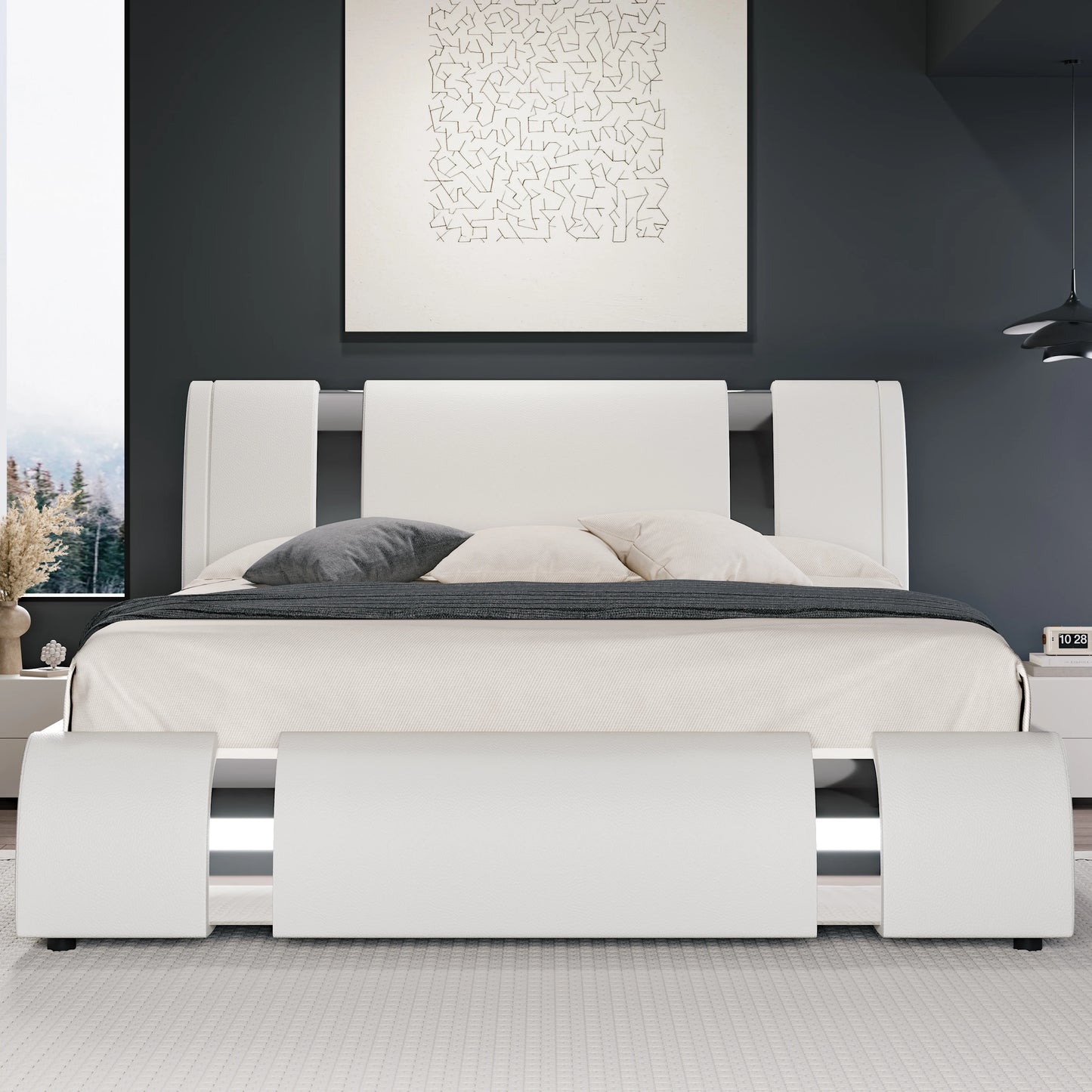 HOOMIC Modern Faux Leather Bed Frame With Height Adjustable Headboard And Iron