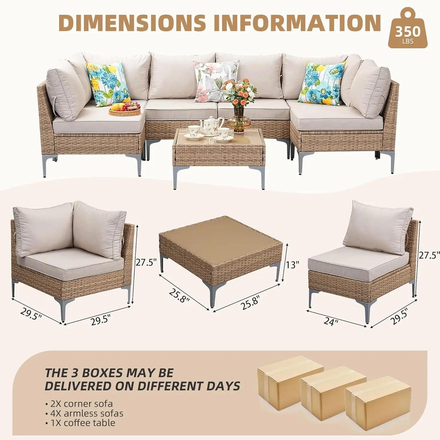7-Piece Patio Furniture Set Outdoor Wicker Sectional With All-Weather Cushions
