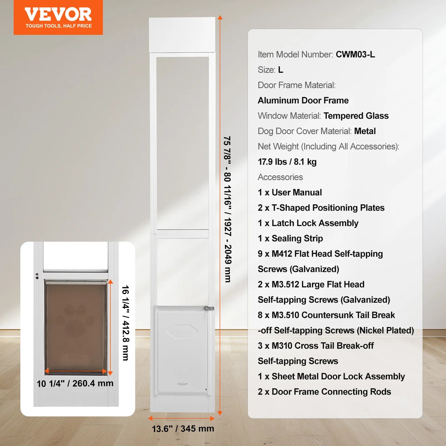 SucceBuy Adjustable Sliding Glass Dog Door For Pets