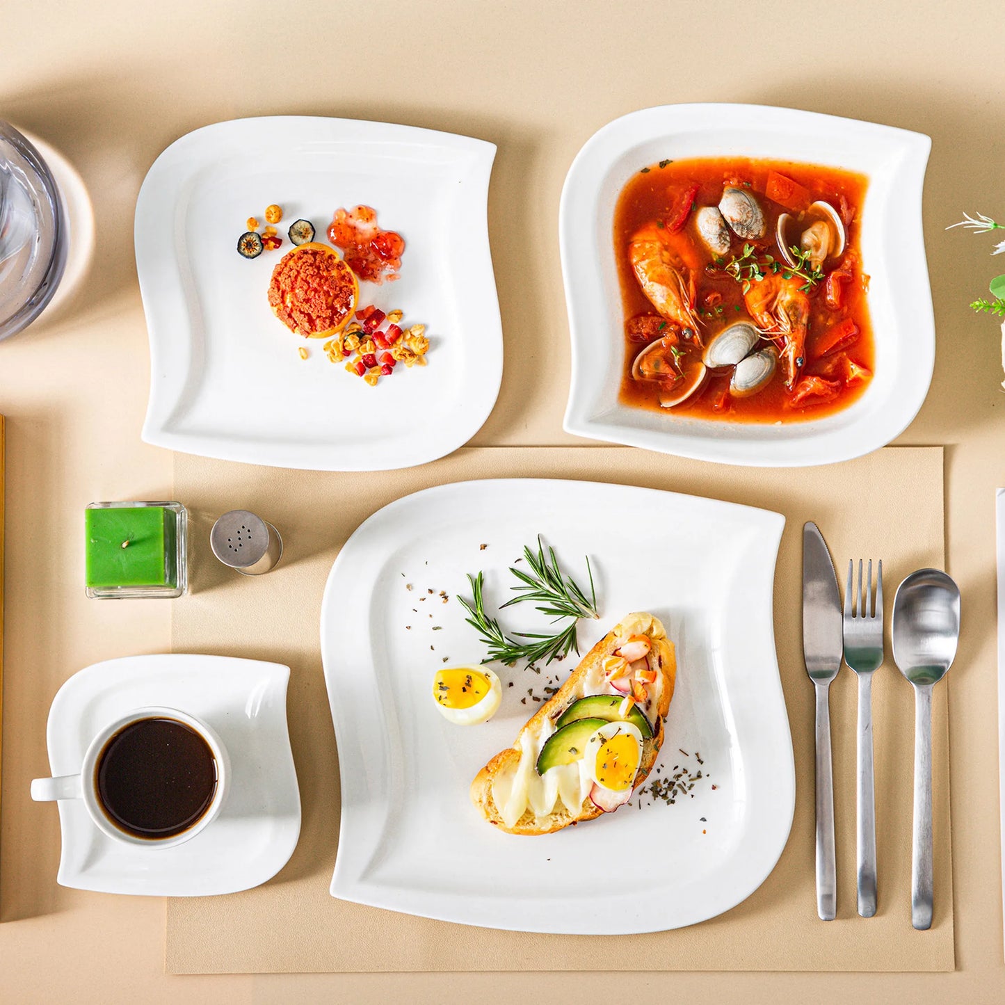 MALACASA Porcelain Dinnerware Set For 6 And 12 Service