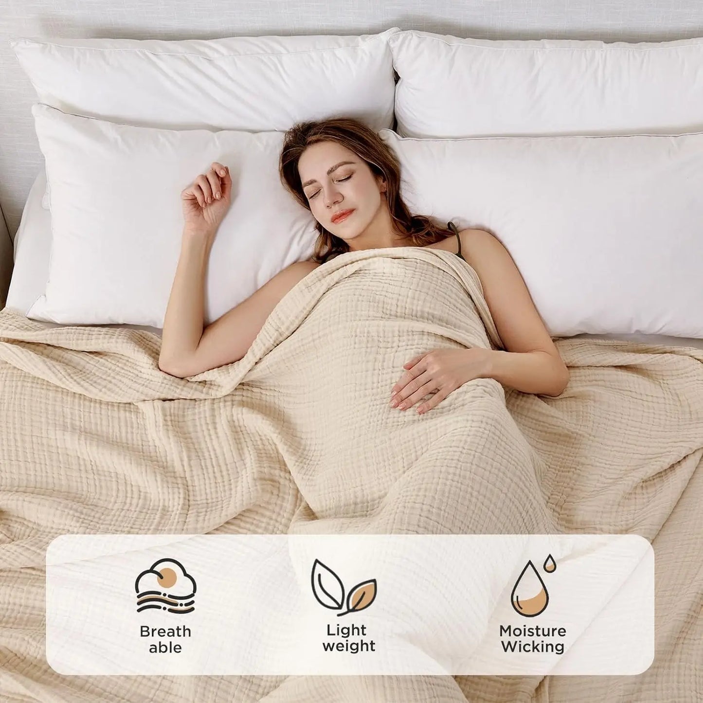 Cotton Muslin Throw Blanket For Couch Bed Sofa Lightweight All-Season