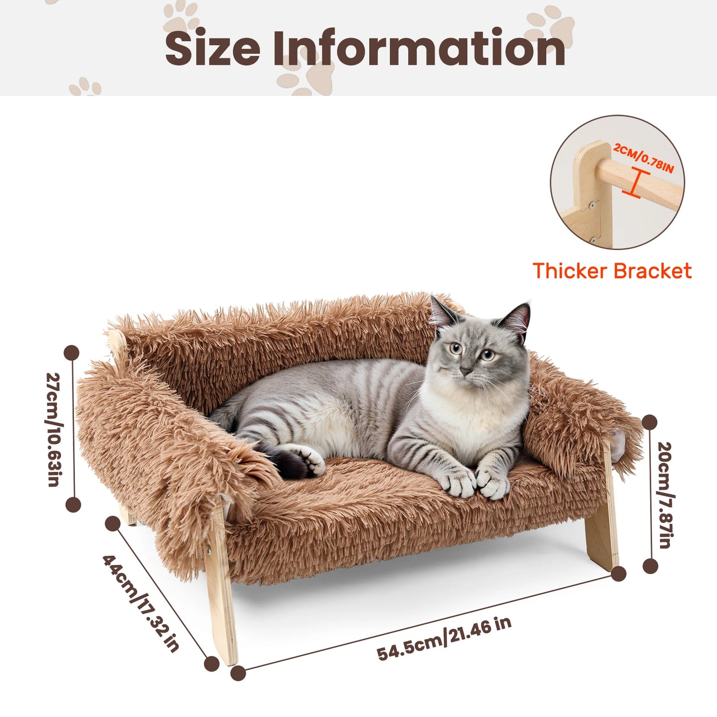 Raised Plush Cat Sofa Bed With Wooden Legs Indoor Cats