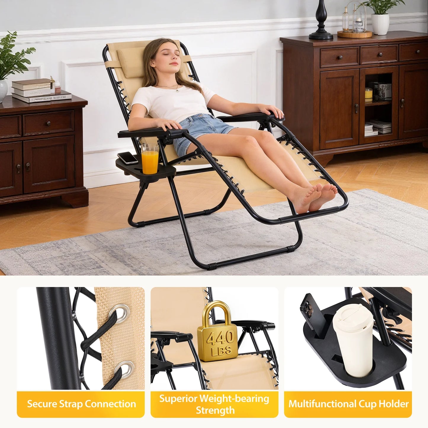 JHK Portable Zero Gravity Recliner Chairs Set Of 2 Outdoor