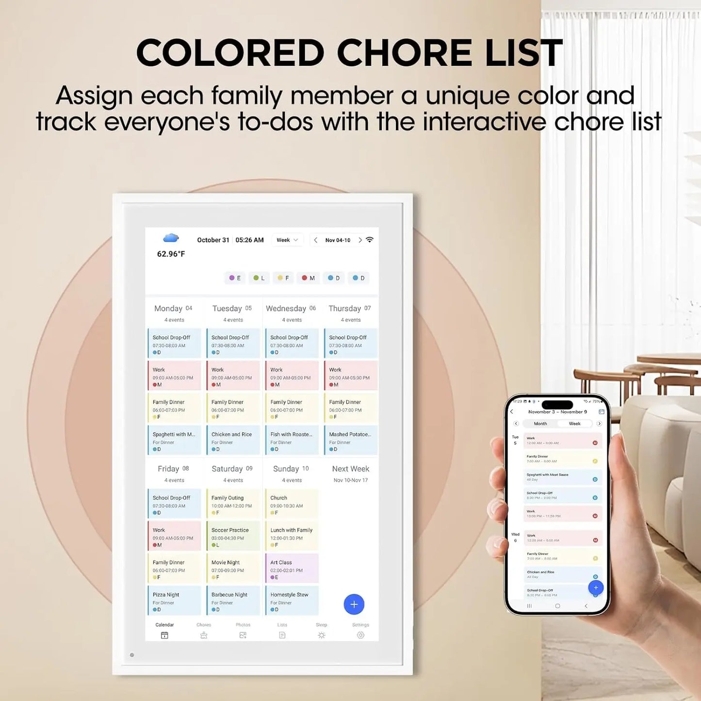 Smart Digital Calendar Wall Display For Family Meal Planner