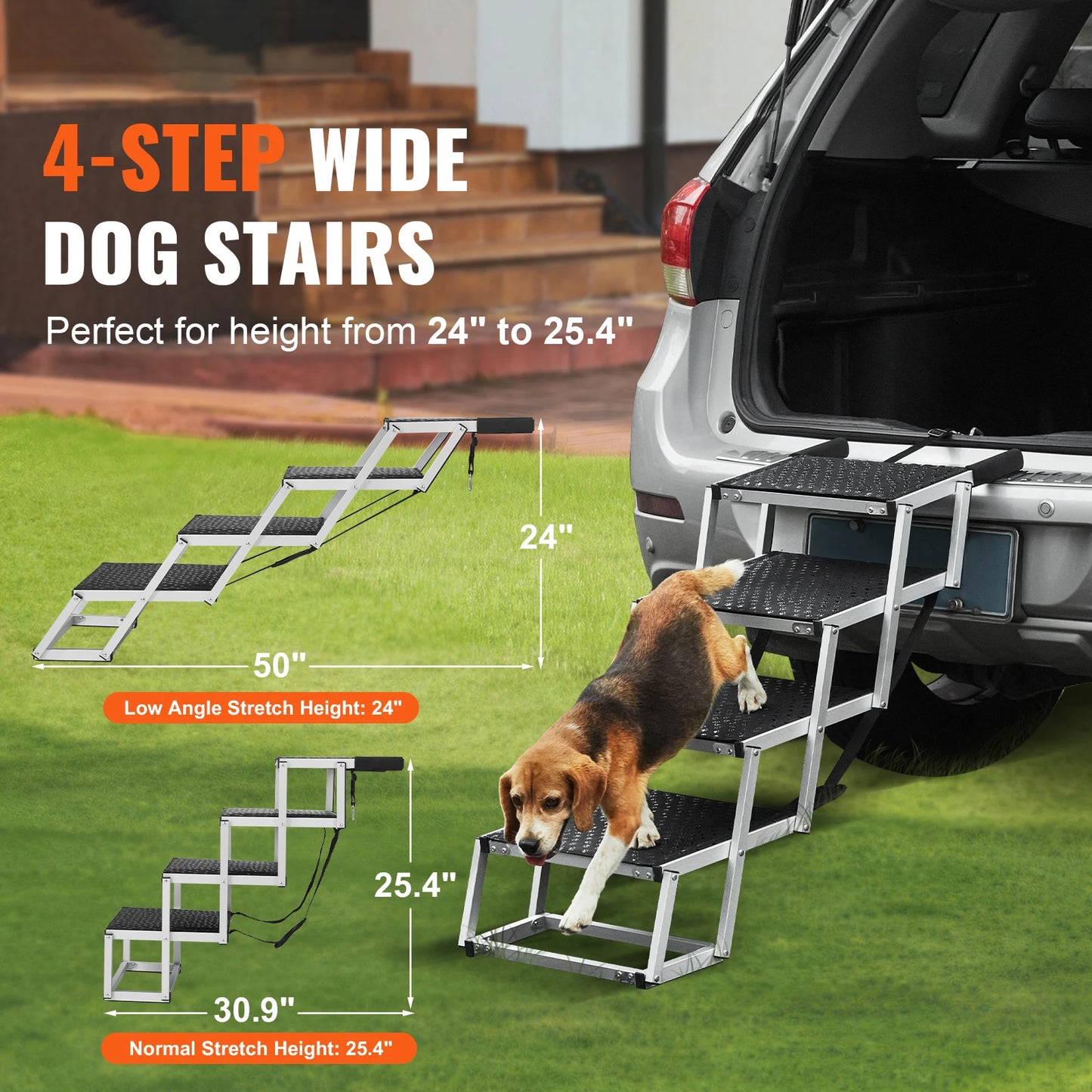 SucceBuy Dog Stair For Cars Folding Portable Pet Steps Aluminum