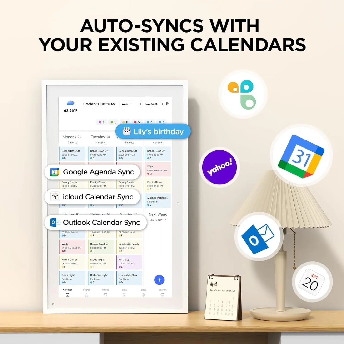 Smart Digital Calendar Wall Display For Family Meal Planner