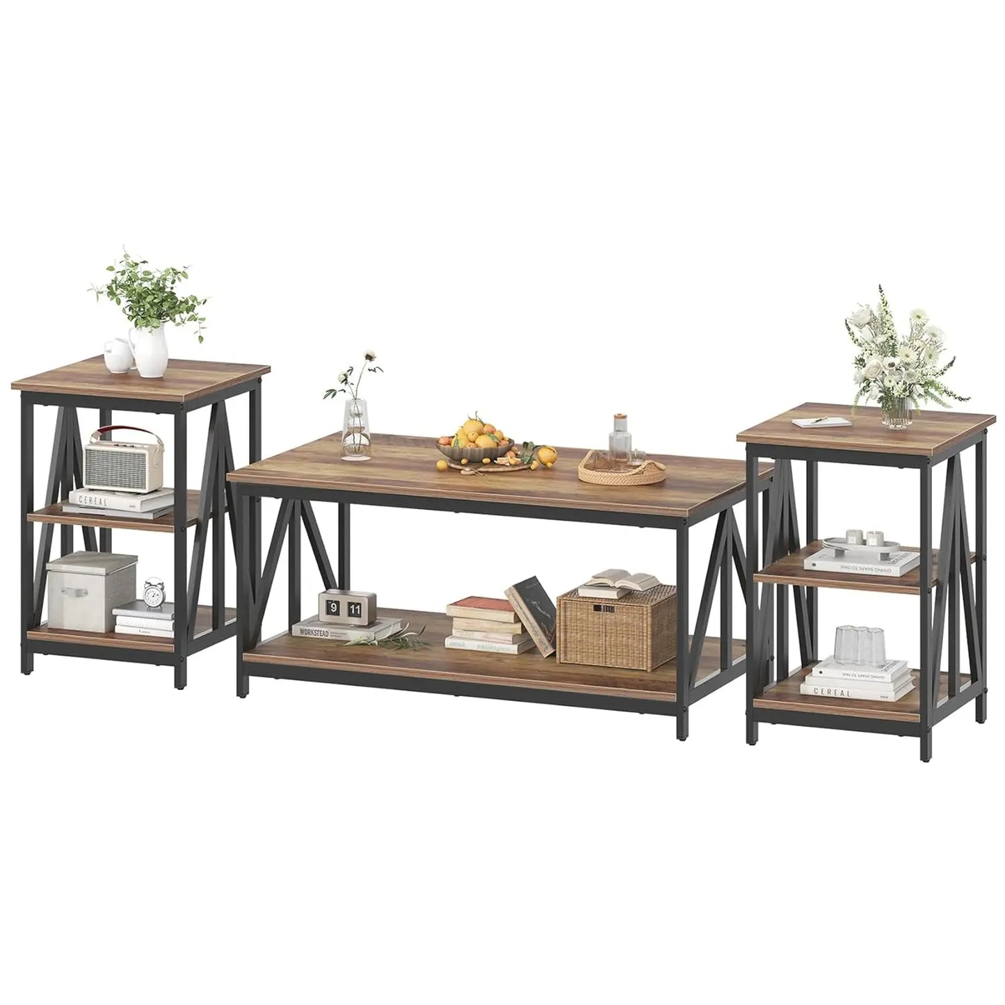 Industrial X-Design Coffee Table Set Of 3 For Living Room