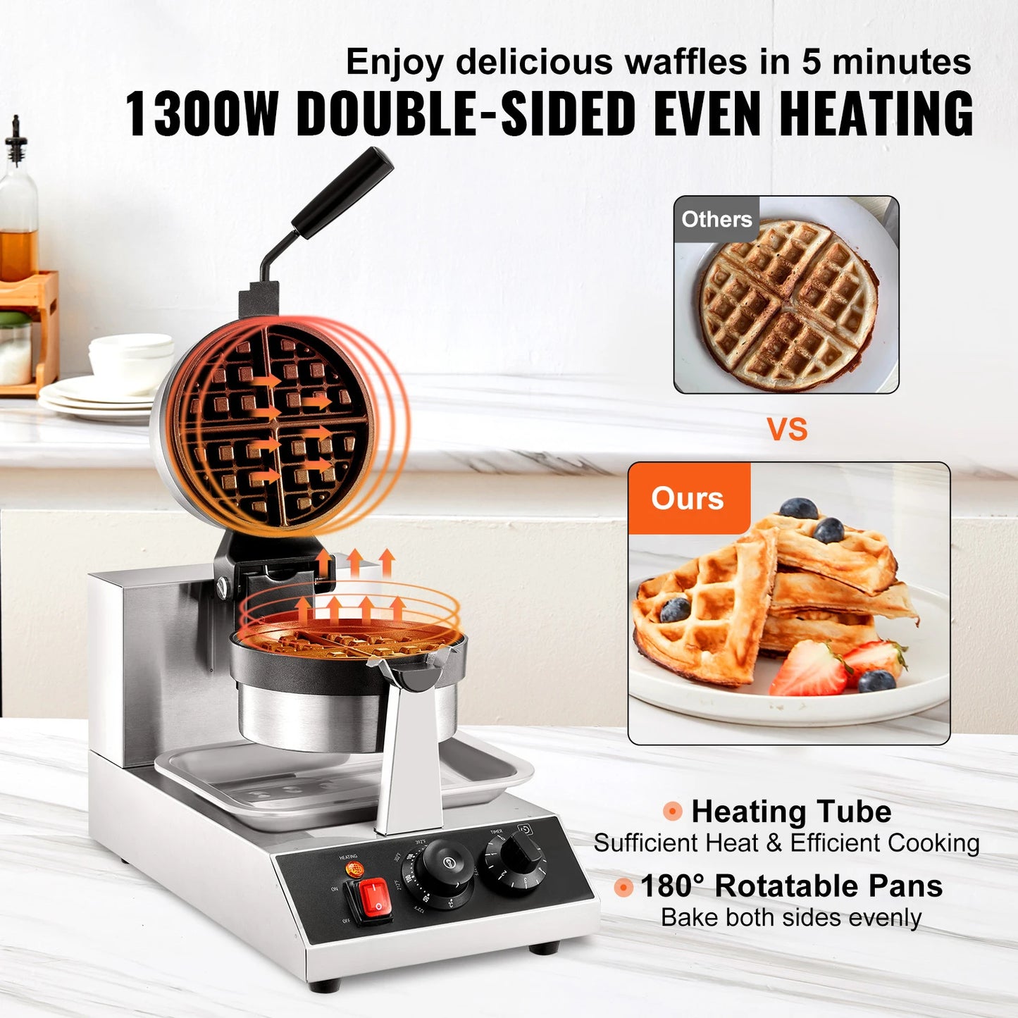 SucceBuy Electric Waffle Maker Stainless Steel Nonstick Waffle Iron