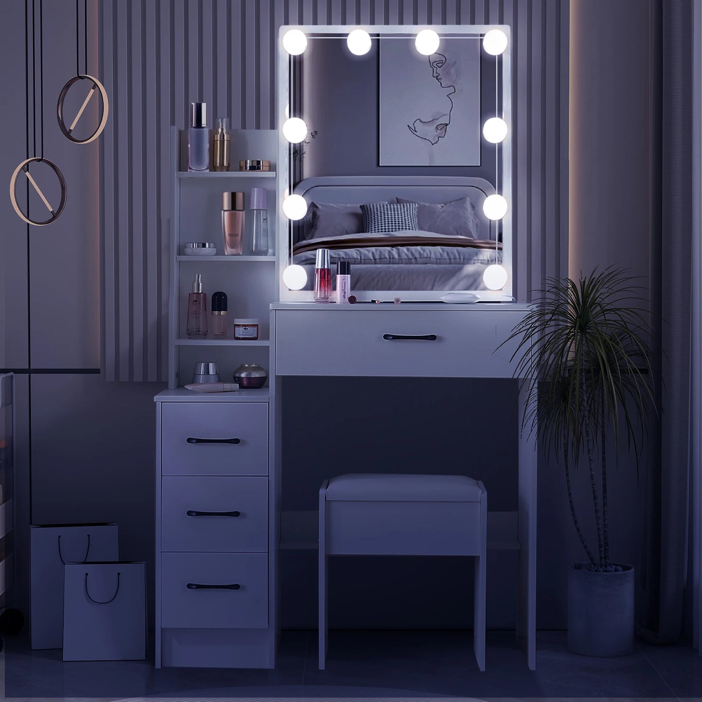 Yamissi Vanity Dressing Table Set With LED Mirror And Stool