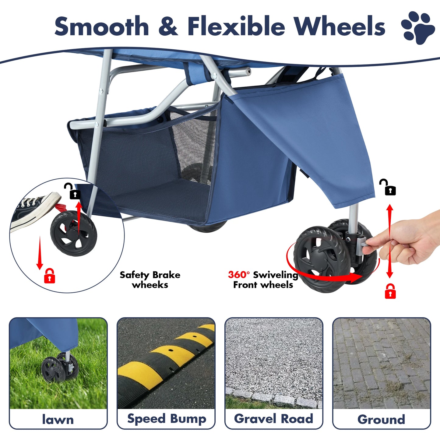 Foldable Pet Stroller Three Wheel for Small Dogs and Cats